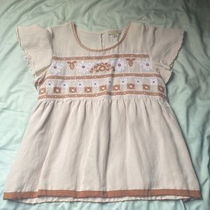 Polagram Linen Embroideeed Babydoll Top